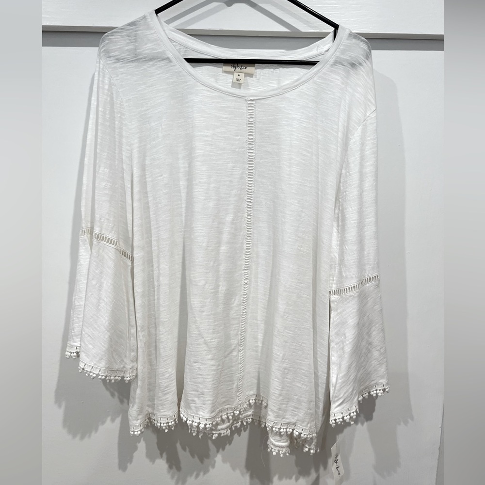 Style & Co. light and breezy 100% cotton 3/4 sleeve blouse.  Made in India.